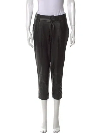 Pre-owned Alice And Olivia Leather Straight Leg Pants In Black