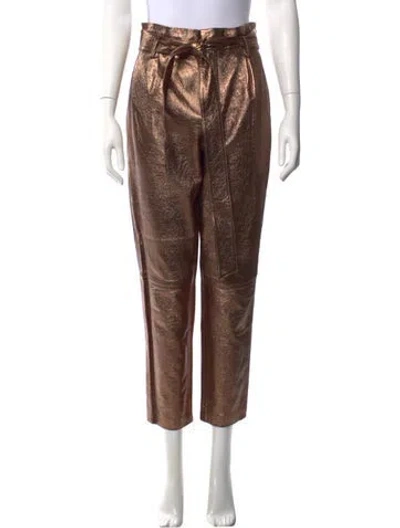 Pre-owned Alice And Olivia Leather Straight Leg Pants In Neutrals