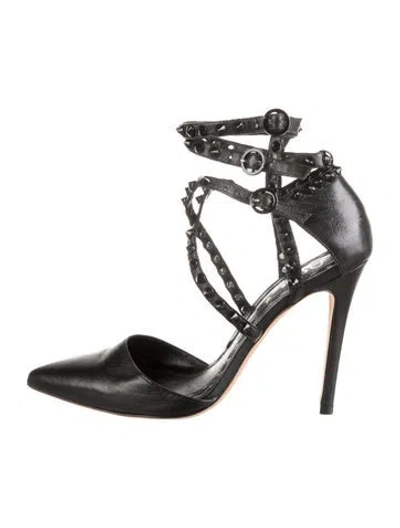 Pre-owned Alice And Olivia Leather Studded Accents Pumps In Black