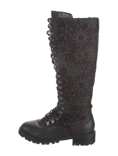 Pre-owned Alice And Olivia Leather Trim Embellishment Combat Boots In Purple