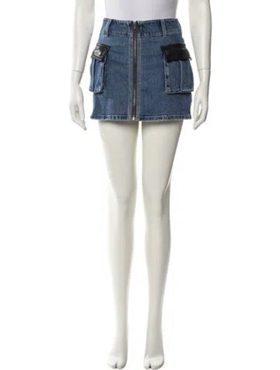 Pre-owned Alice And Olivia Leather Trim Embellishment Mini Skirt In Blue