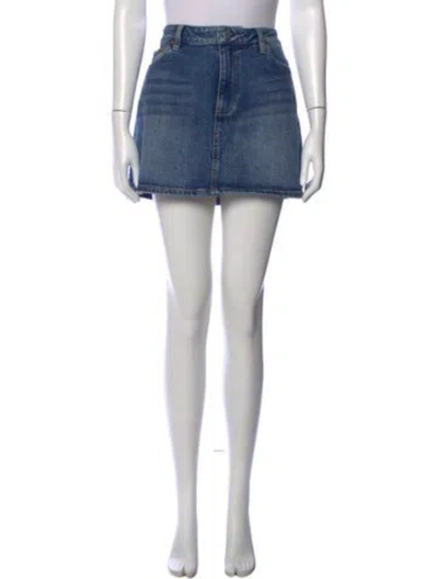 Pre-owned Alice And Olivia Leather Trim Embellishment Mini Skirt In Blue