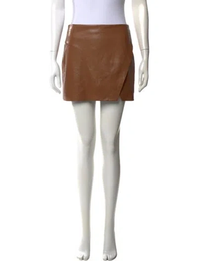 Pre-owned Alice And Olivia Leather Trim Embellishment Mini Skirt In Brown