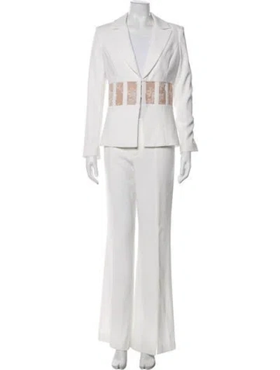 Pre-owned Alice And Olivia Leather Trim Embellishment Pantsuit In White