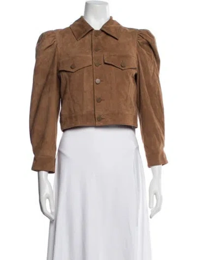 Pre-owned Alice And Olivia Leather Utility Jacket In Brown