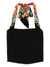 Alice And Olivia Lee Floral-print Halterneck Top In Black