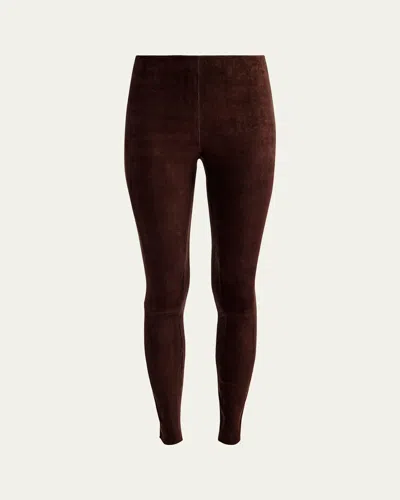 ALICE AND OLIVIA LENNOX MID-RISE SUEDE LEGGINGS