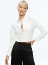 Alice And Olivia Leon Cropped Vegan Leather Button-front Shirt In Off White