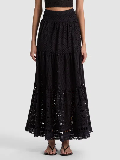 Alice And Olivia Leona Embroidered Midi Skirt In Black