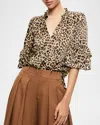 Alice And Olivia Julius Tiered Sleeve Tunic Top In Leopard Love
