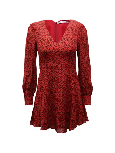 Pre-owned Alice And Olivia Leopard-print Long-sleeve Dress In Red