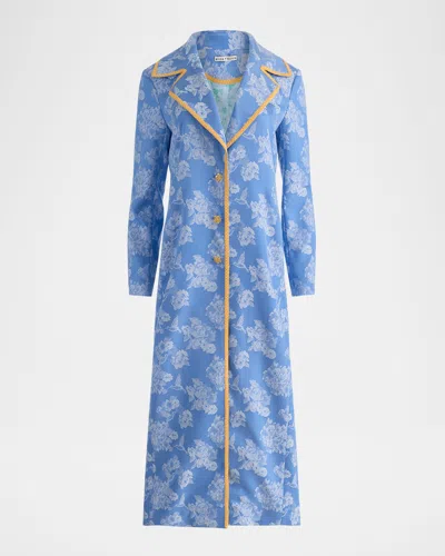 Alice And Olivia Levine Drapey Floral Jacquard Coat In Blue