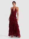 Alice And Olivia Liana V-neck Maxi Dress In Burgundy