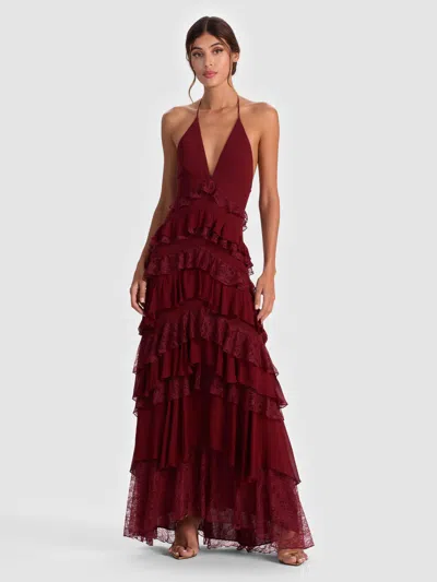 Alice And Olivia Liana Maxi Dress In Burgundy
