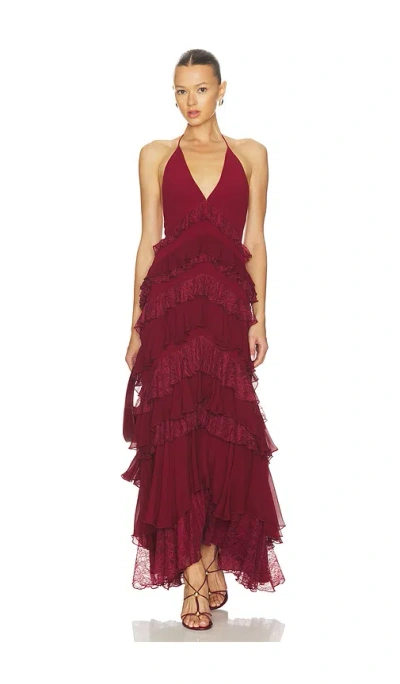 Alice And Olivia Liana Ruffle Maxi Dress In Burgundy
