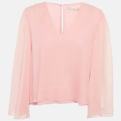 Pre-owned Alice And Olivia Light Pink Silk Bell Sleeve Blouse L