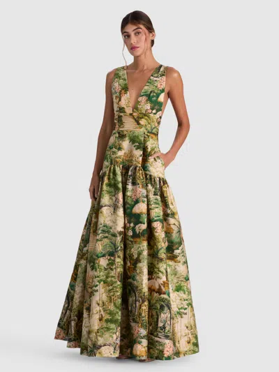Alice And Olivia Lila Structured Gown In Multi