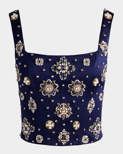 Alice And Olivia Lilianna Embellished Satin Corset Top In Blue