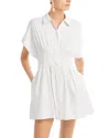 Alice And Olivia Lilliana Pleated Linen-blend Mini Shirt Dress In Off White In White