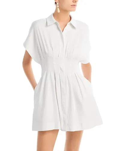 Alice And Olivia Lilliana Pleated Linen-blend Mini Shirt Dress In Off White
