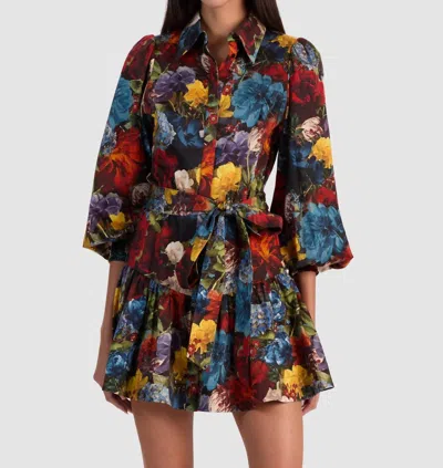 Alice And Olivia Lily Mini Shirt Dress In Flourish Sm In Multi