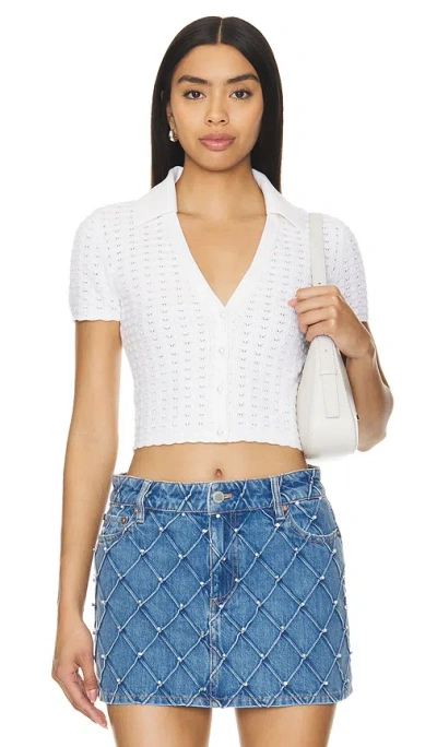 Alice And Olivia Linda Crop Pointelle Polo Sweater In Off White