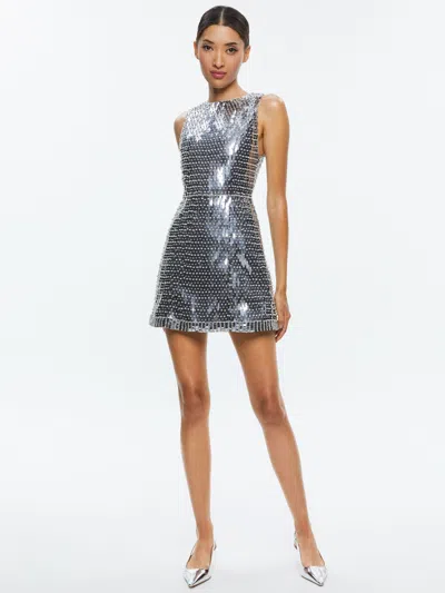 Alice And Olivia Lindsey Embellished Mini Gown In Silver