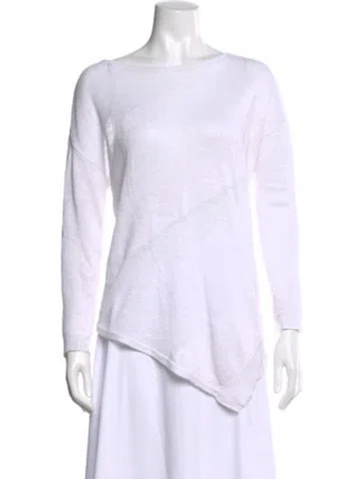 Pre-owned Alice And Olivia Linen Bateau Neckline Top In White