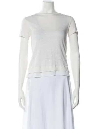 Pre-owned Alice And Olivia Linen Bateau Neckline T-shirt In White