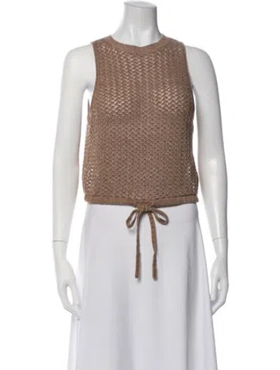 Pre-owned Alice And Olivia Linen Crew Neck Top In Brown