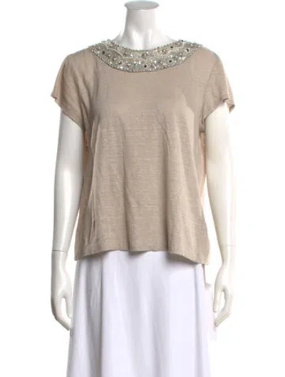 Pre-owned Alice And Olivia Linen Crew Neck Top In Neutrals