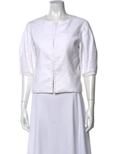Pre-owned Alice And Olivia Linen Crew Neck Top In White