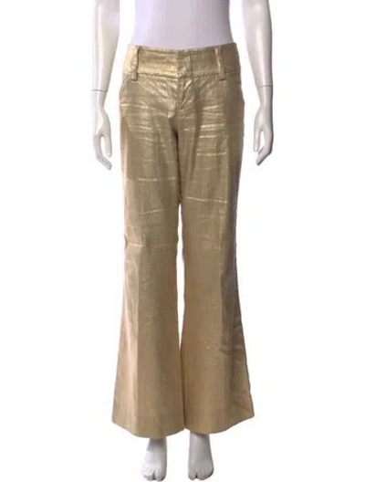 Pre-owned Alice And Olivia Linen Flared Pants In Gold/metallic