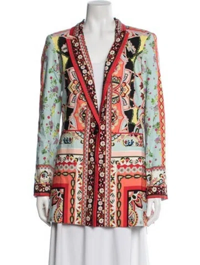 Pre-owned Alice And Olivia Linen Floral Print Blazer W/ Tags In Blue