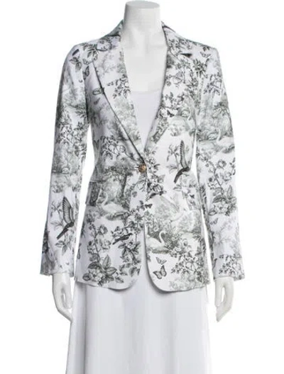 Pre-owned Alice And Olivia Linen Floral Print Blazer W/ Tags In White