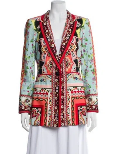 Pre-owned Alice And Olivia Linen Floral Print Jacket In Multi