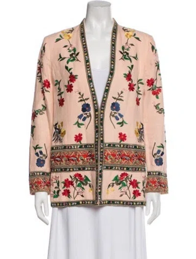 Pre-owned Alice And Olivia Linen Floral Print Jacket In Pink