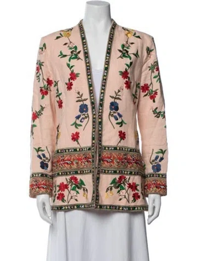 Pre-owned Alice And Olivia Linen Floral Print Jacket In Pink