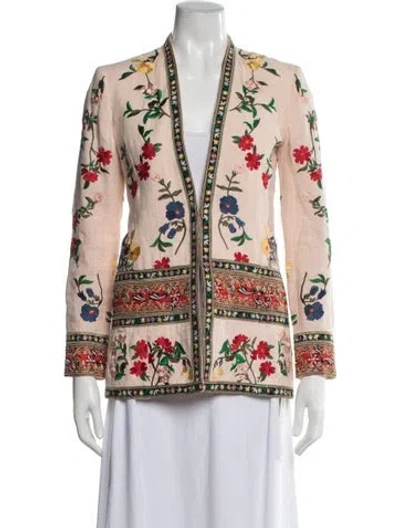 Pre-owned Alice And Olivia Linen Floral Print Jacket In Pink