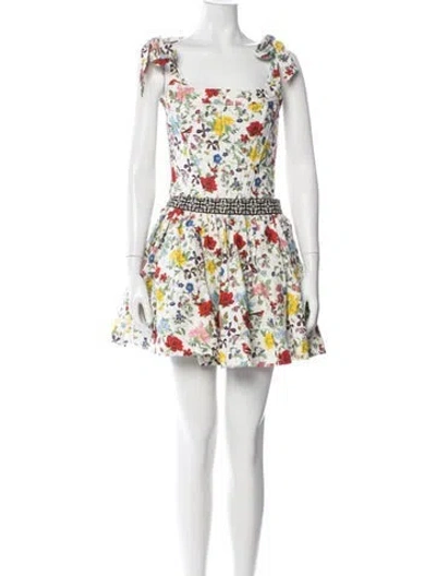 Pre-owned Alice And Olivia Linen Floral Print Skirt Set W/ Tags In Neutral