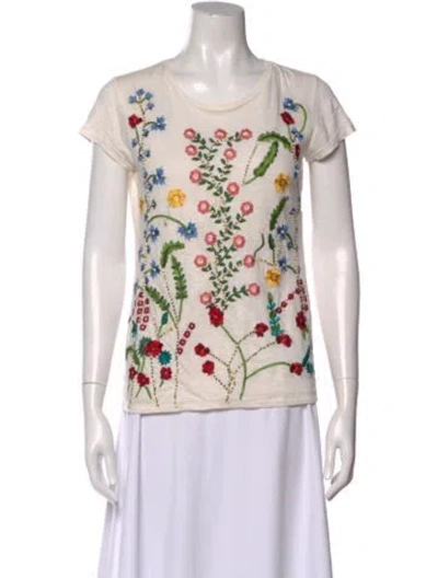 Pre-owned Alice And Olivia Linen Floral Print T-shirt In Neutral