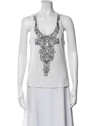 Pre-owned Alice And Olivia Linen Graphic Print Top In Neutral