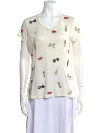 Pre-owned Alice And Olivia Linen Graphic Print T-shirt In Neutral