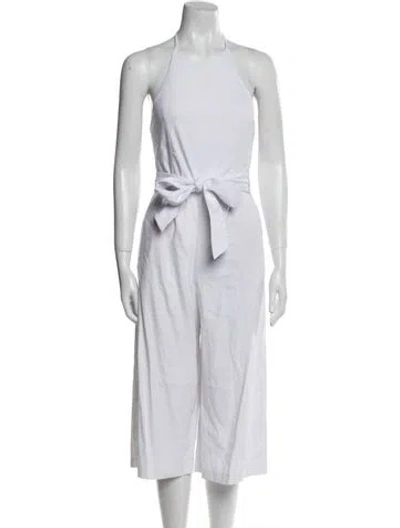 Pre-owned Alice And Olivia Linen Halterneck Jumpsuit In White