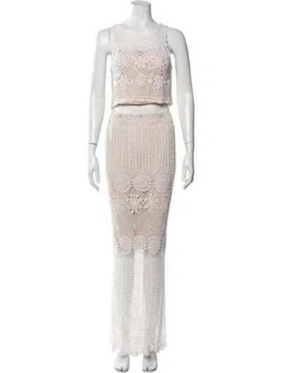 Pre-owned Alice And Olivia Linen Lace Pattern Skirt Set In Neutrals