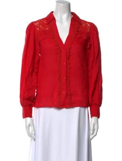 Pre-owned Alice And Olivia Linen Long Sleeve Blouse In Red