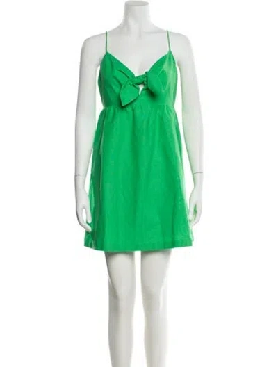 Pre-owned Alice And Olivia Linen Mini Dress In Green