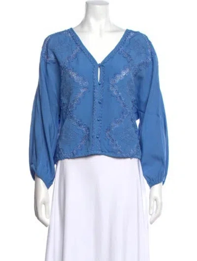 Pre-owned Alice And Olivia Linen Patterned Blouse In Blue