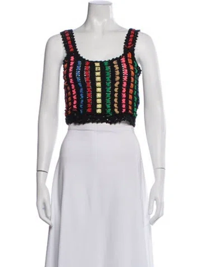 Pre-owned Alice And Olivia Linen Patterned Crop Top In Black