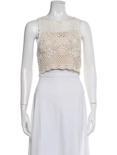 Pre-owned Alice And Olivia Linen Patterned Crop Top In Neutral